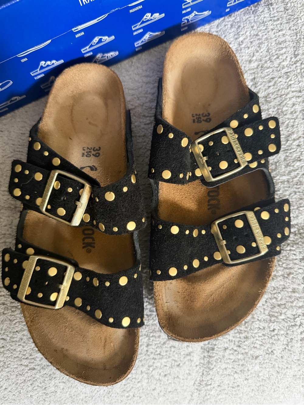 Birkenstock Arizona Rivets Studded Black Suede Sandals - Picture 2 of 4